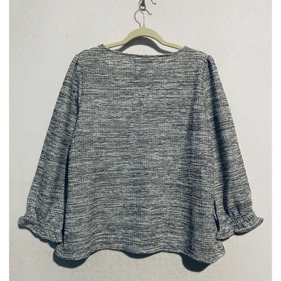 Duffield Lane Top Womens Large Gray Callie Tweed V Neck Stretchy Textured Boho - Picture 4 of 7